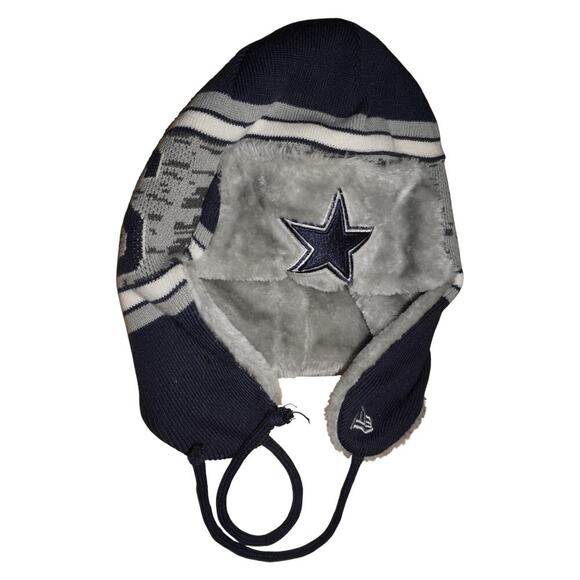 Dallas Cowboys New Era Knit Trapper Hat Winter Faux Fur Lined NFL Beanie - Picture 2 of 7